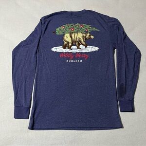 Burlebo Mens Small Long Sleeve Blue T Shirt Wildly Merry Christmas‎ sku01 *FLAW